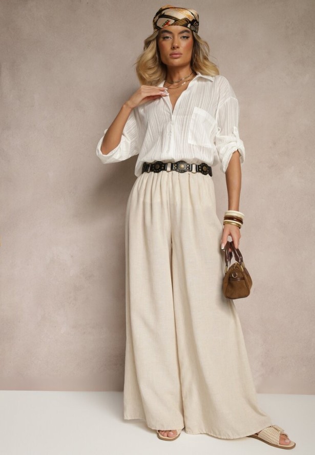 Biała Koszula w Paski z Bawełny z Jedną Kieszonką Liasene