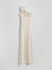 Kroszetowa sukienka maxi - kremowy
