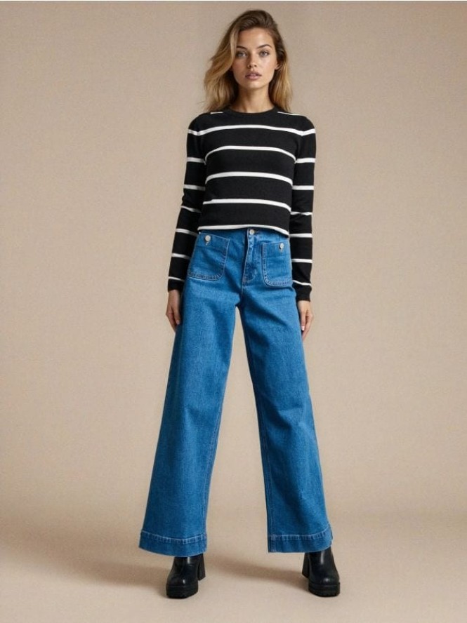 Jeansy wide leg - niebieski