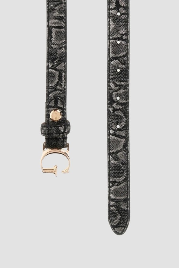 GUESS Czarny damski pasek z printem węża Adj Belt H30, Rozmiar XS