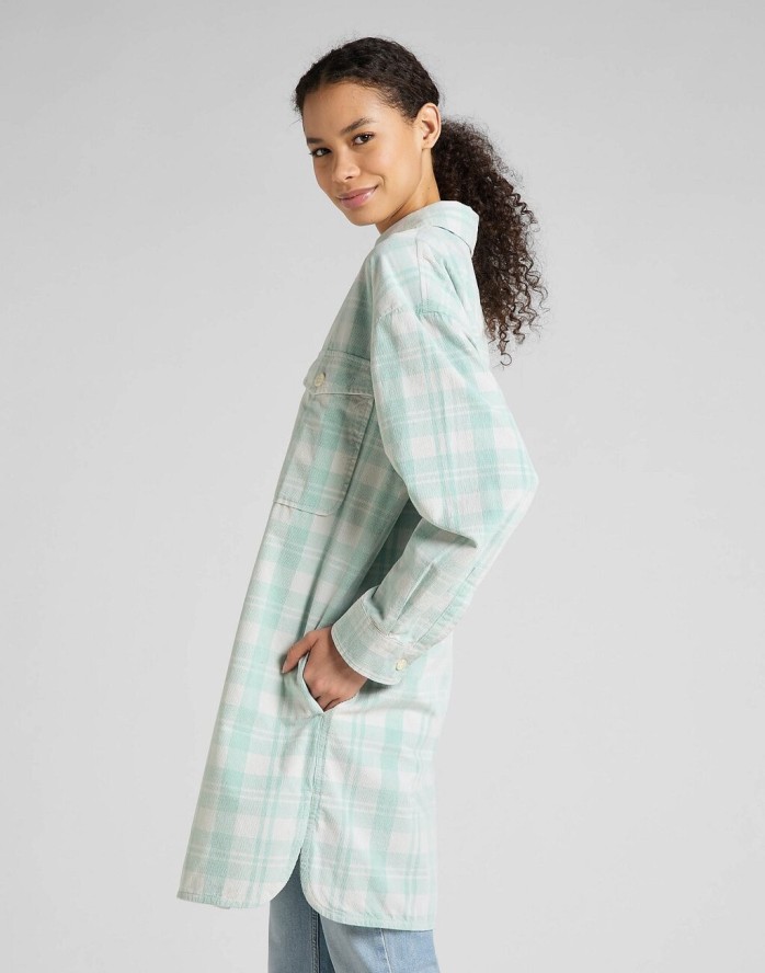 LEE ELONGATED OVERSHIRT DAMSKA KOSZULA DUSTY JADE L50WAA41 112321257