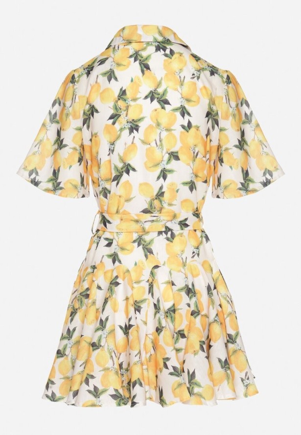 Beżowa Sukienka Koszulowa o Rozkloszowanym Kroju z Wiązanym Paskiem Laviliona