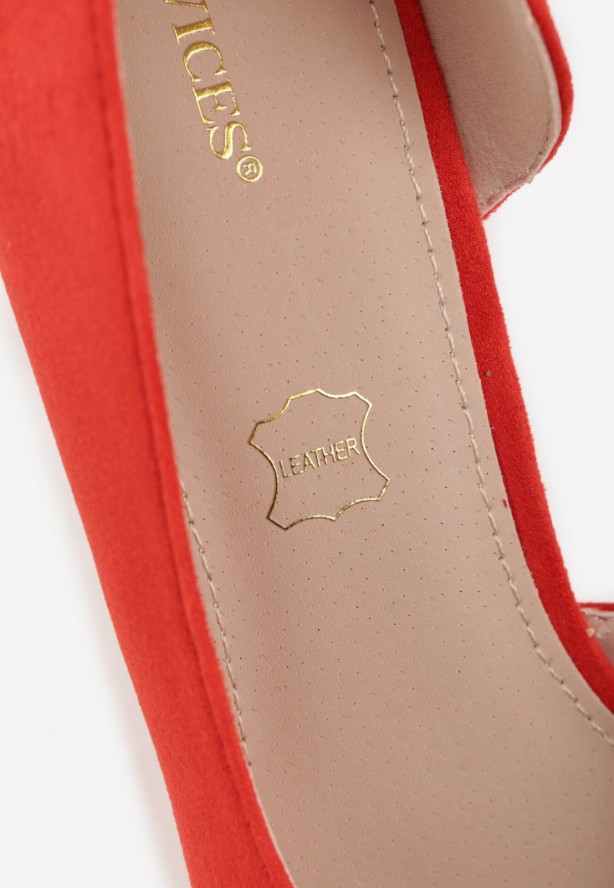 Czerwone Szpilki Vices ze Skórzaną Wkładką i Wycięciem z Boku Olialira