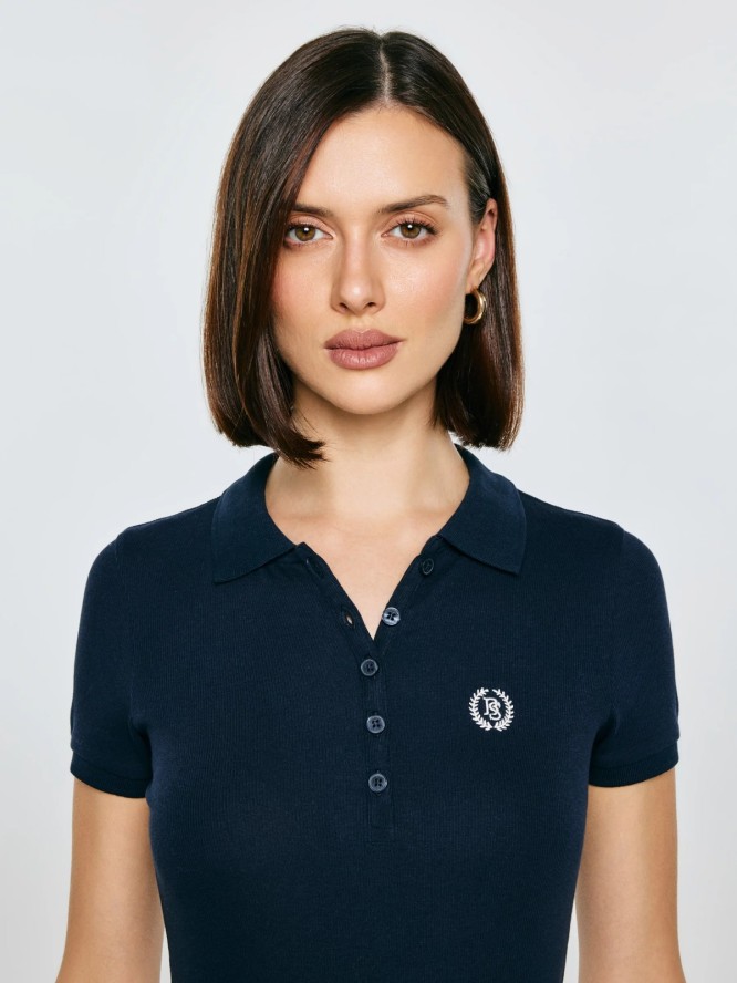 koszulka damska polo slim w prążek granatowa rella 403