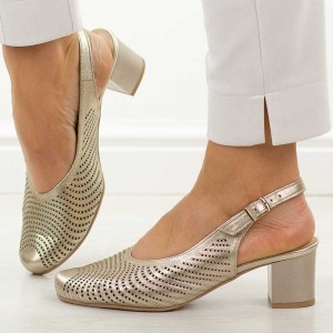 Złote C skórzane Polskie czółenka damskie Deoni D136