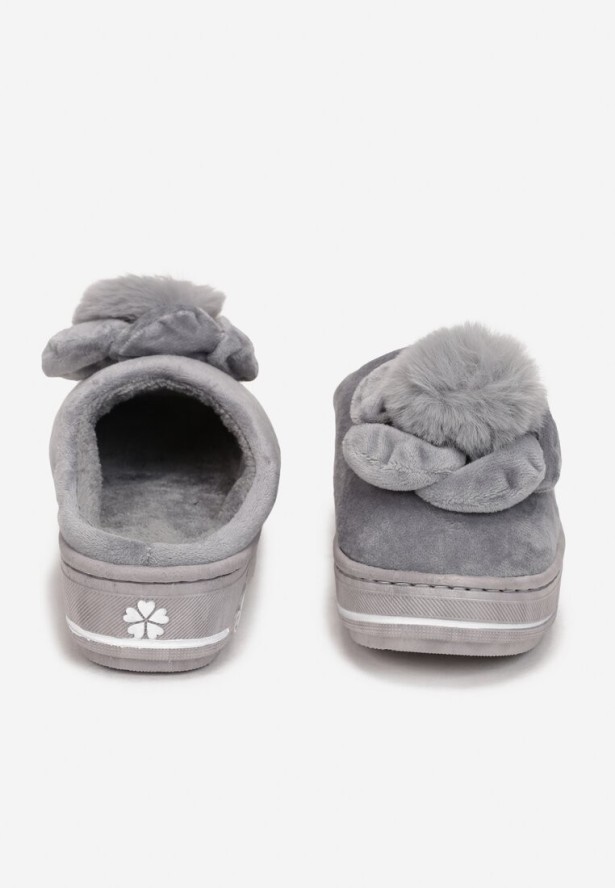 Szare Kapcie na Platformie z Pomponem Conine