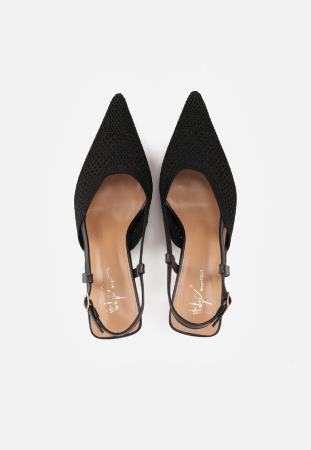 Czarne Ażurowe Sandały na Szpilce Slingback Erilise