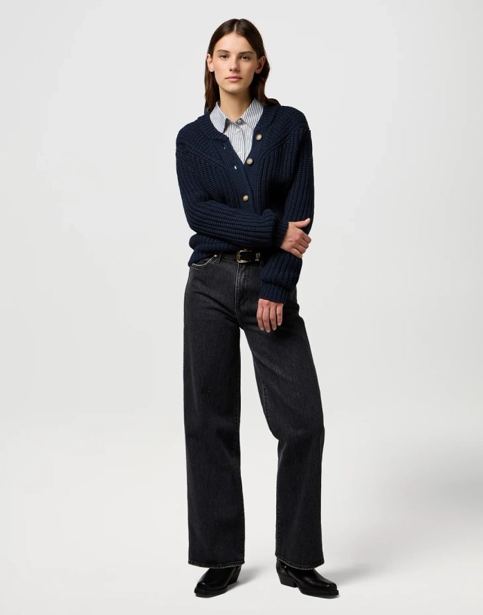 DAMSKI SWETER WRANGLER WESTERN CARDIGAN DARK NAVY 112370796