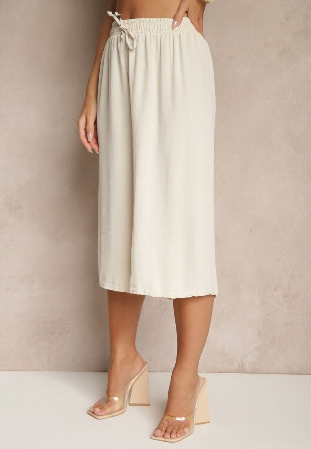 Beżowe Spodnie Kuloty z Bawełną High Waist Azetia