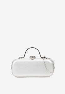 Srebrna Torebka Kopertówka z Metalowymi Rączkami i Łańcuszkiem na Zatrzask z Cyrkoniami Neliaira