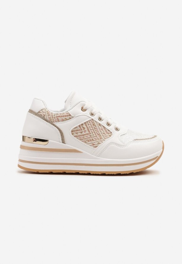 Białe Sneakersy na Koturnie Ozdobione Brokatem Tilliante