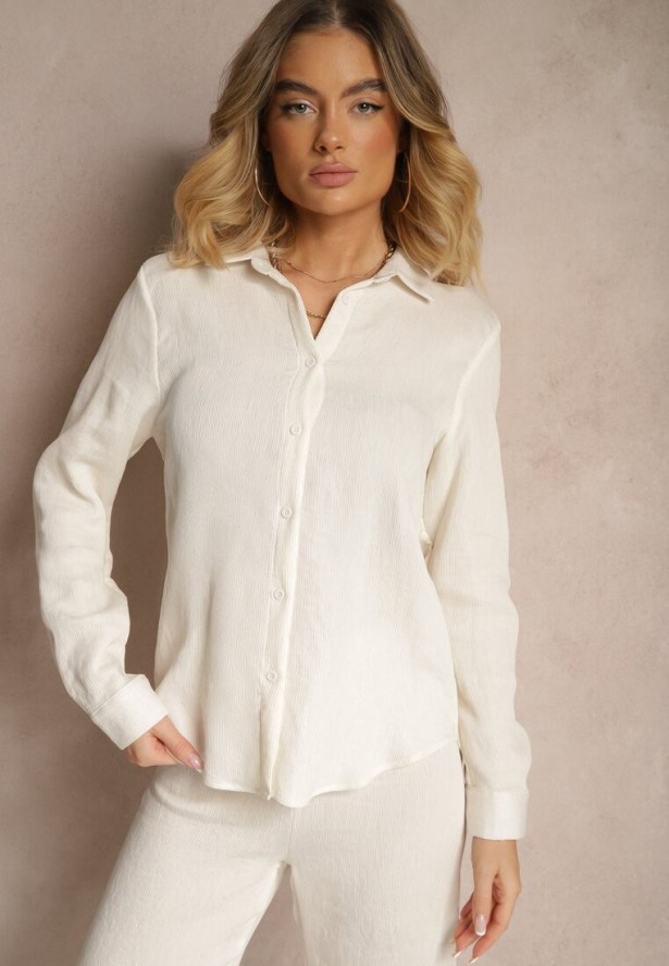 Biała Wiskozowa Koszula o Klasycznym Kroju Florriza