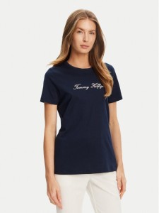 Tommy Hilfiger T-Shirt Script WW0WW47210 Granatowy Regular Fit
