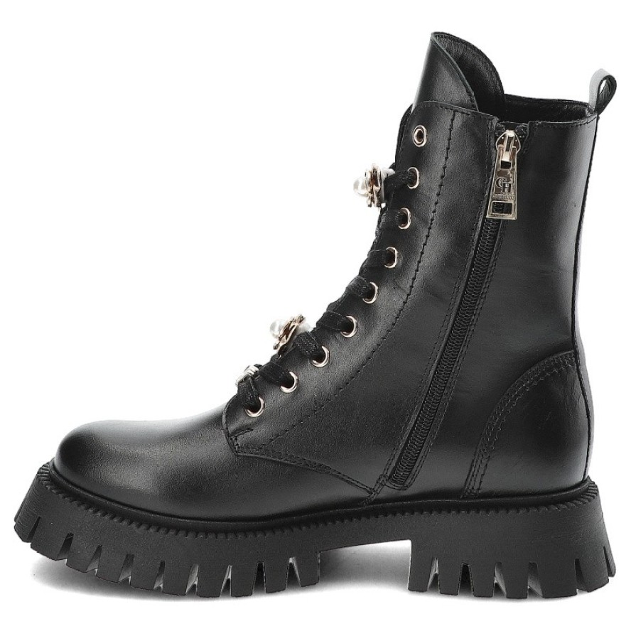 Czarne Botki Chebello Modne Obuwie Damskie Ze Skóry Naturalnej