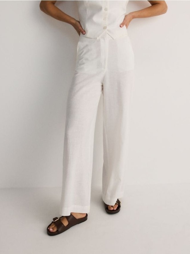 Luźne spodnie z lnem - biały