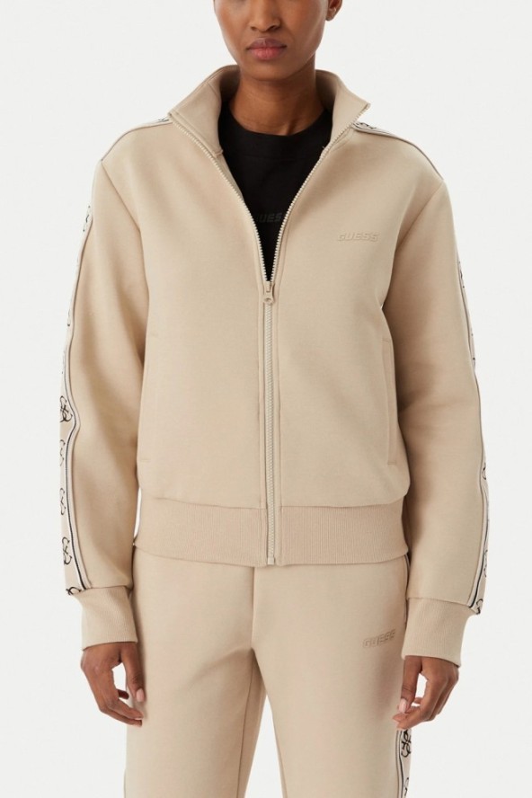 GUESS Beżowa damska bluza rozpinana z lampasami Britney, Rozmiar XL