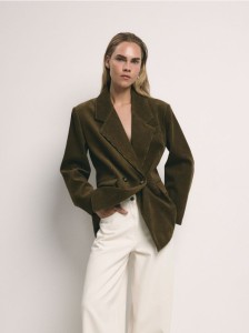 Sztruksowa marynarka dwurzędowa - oliwkowy