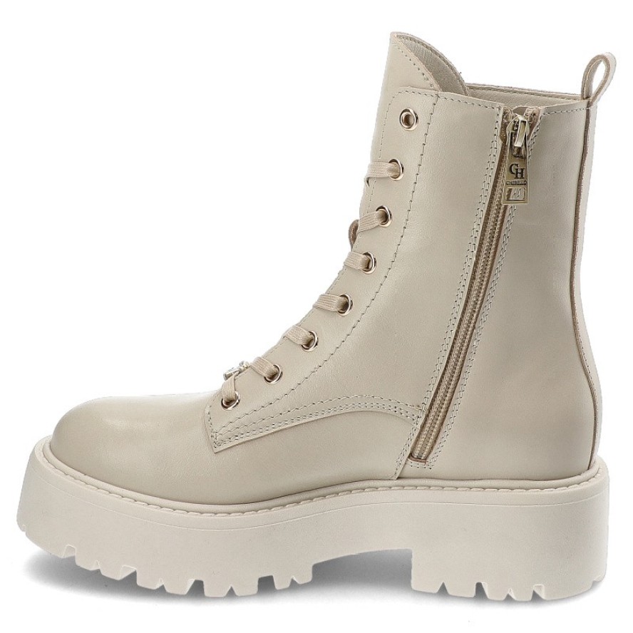 Beżowe Botki Chebello Obuwie Damskie Ze Skóry Naturalnej