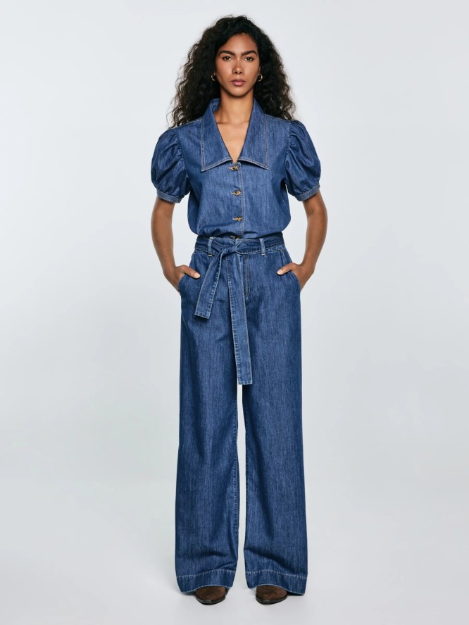 Jeansy damskie wide z paskiem granatowe Julii 398