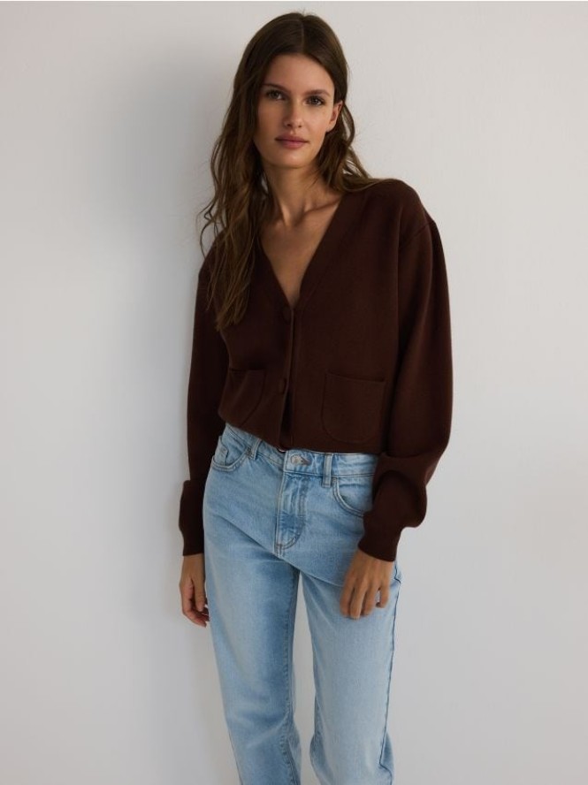 Gładki kardigan z wiskozą - brązowy