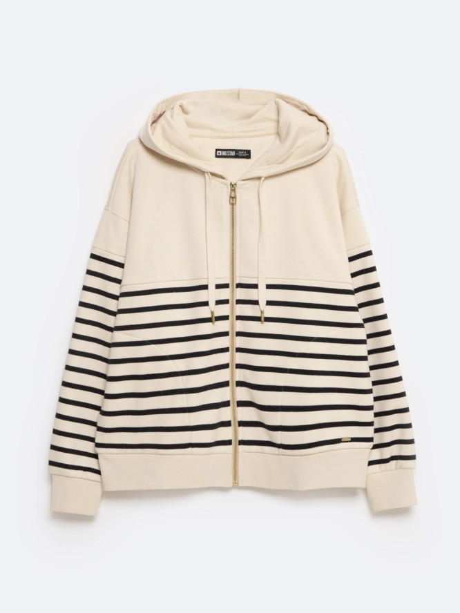 Bluza damska z kapturem rozpinana w paski kremowa Selina 103