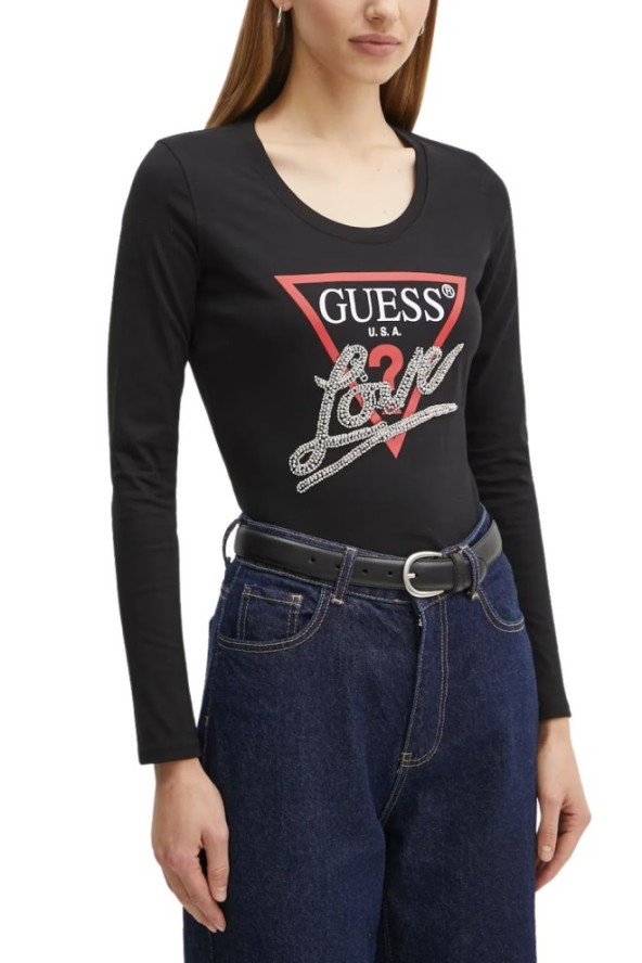 GUESS Czarny damski longsleeve Love Tee, Rozmiar S