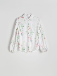 Wzorzysta koszula z lnem - wielobarwny