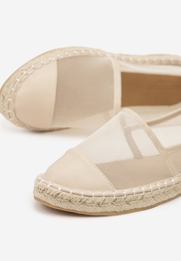 Beżowe Espadryle z Siateczki na Plecionej Podeszwie Folirelin