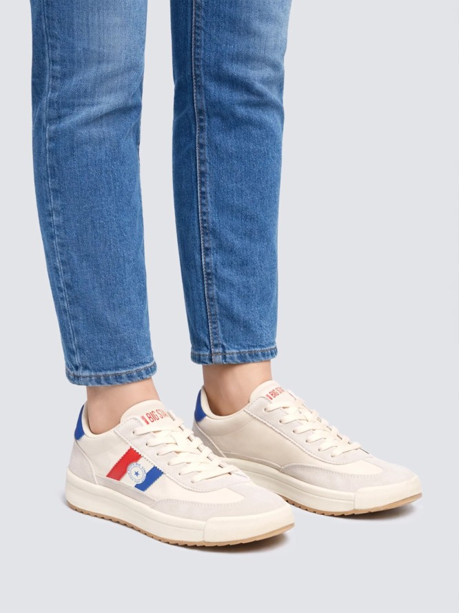 sneakersy damskie ze skórzanymi wstawkami beżowe tt274161 801