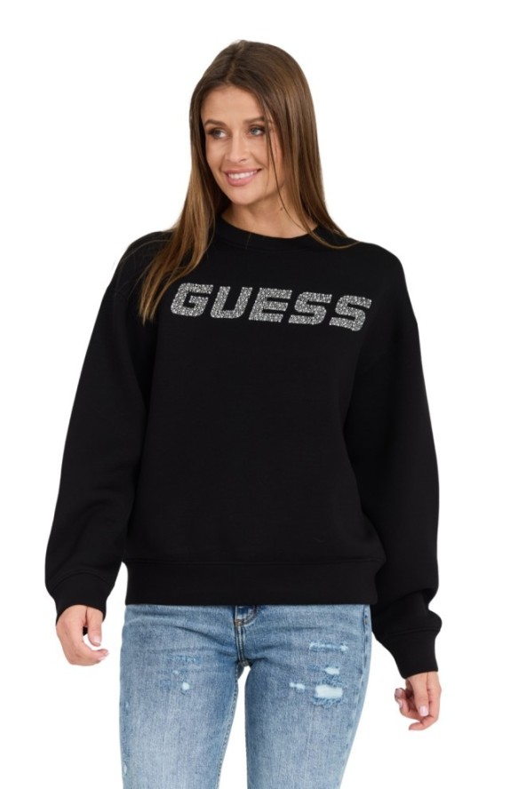 GUESS Czarna damska bluza z cyrkoniami Cecilia, Rozmiar S
