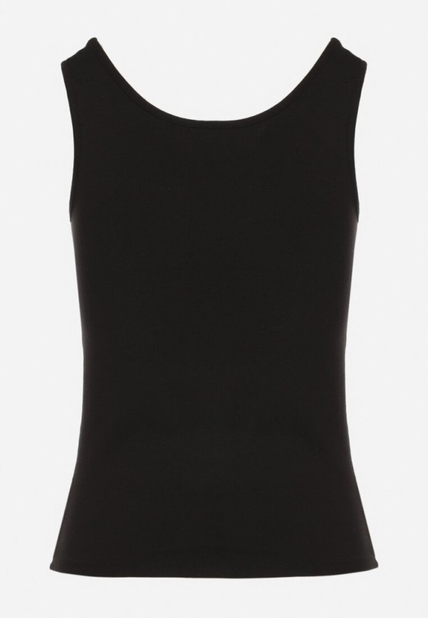 Czarny Wiskozowy Top Ozdobiony Nadrukiem Amovara