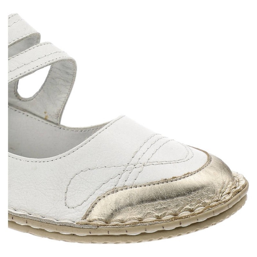 Półbuty damskie Lanqier, na płaskiej podeszwie i zapinane na rzep, białe ze złotym, 40C1221