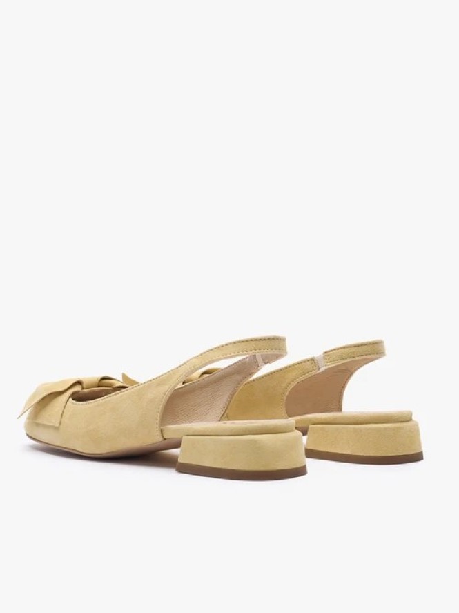 Jasnożółte czółenka slingback bez pięty z kokardką