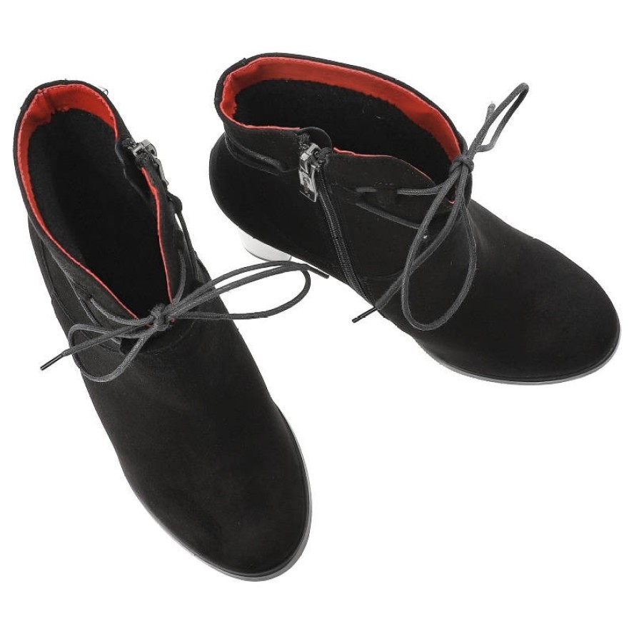 Czarne Botki Karino Eleganckie Skórzane Buty Na Obcasie