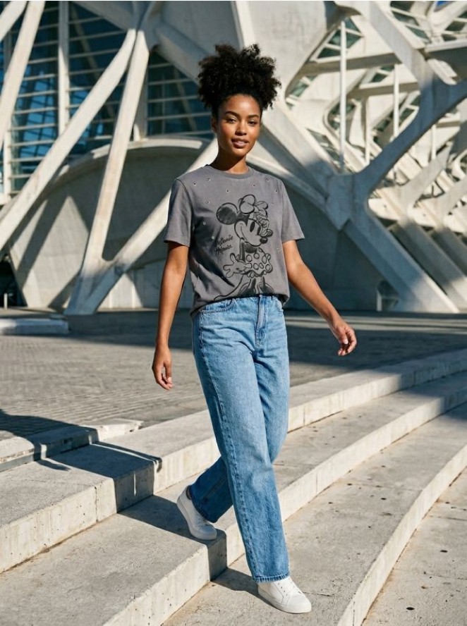 Bawełniana koszulka z krótkim rękawem Minnie Mouse - szary