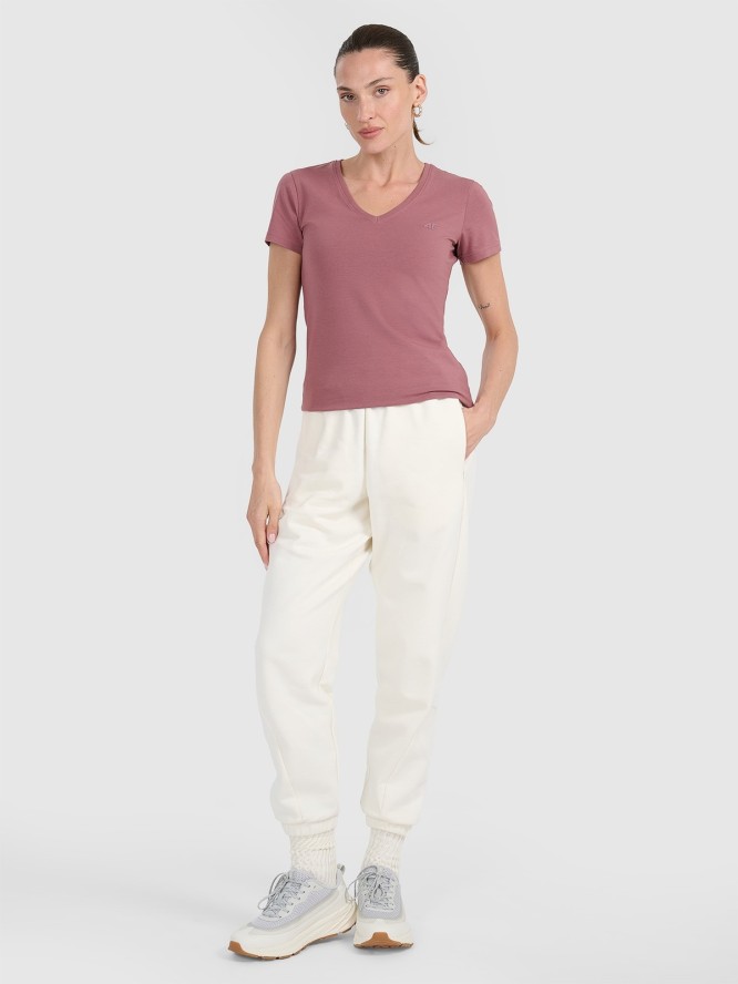 4F T-shirt slim gładki damski - różowy XS