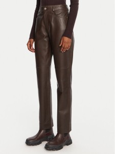 Marella Spodnie skórzane Doroty 2523436014 Brązowy Straight Fit