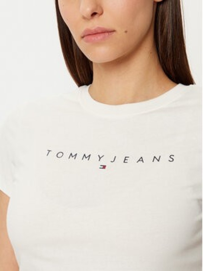Tommy Jeans T-Shirt Linear DW0DW18398 Biały Slim Fit