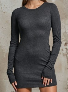 Sukienka mini z okrągłym dekoltem - szary