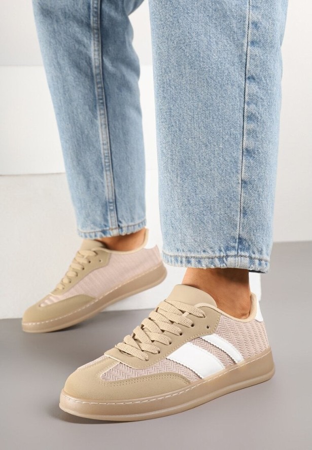 Ciemnobeżowe Sneakersy Typu Kultowe Tenisówki na Półtransparentnej Podeszwie Ulinera