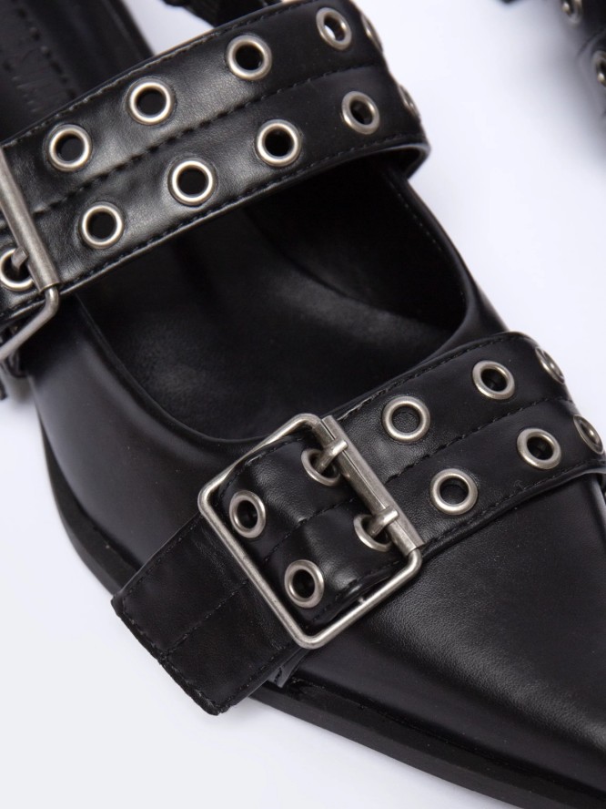 Baleriny damskie w szpic z odkrytą piętą 2w1 czarne NN274003 906