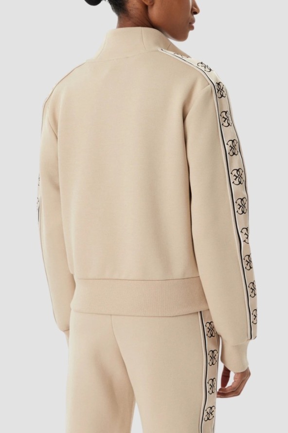GUESS Beżowa damska bluza rozpinana z lampasami Britney, Rozmiar XL