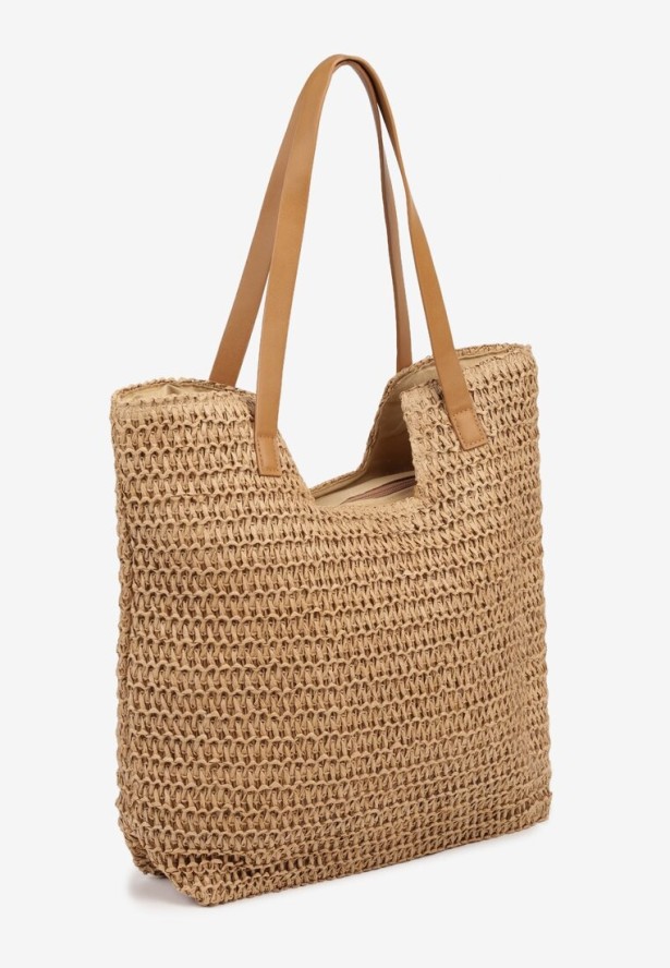 Ciemnobeżowa Pleciona Torebka Shopper Feleindra