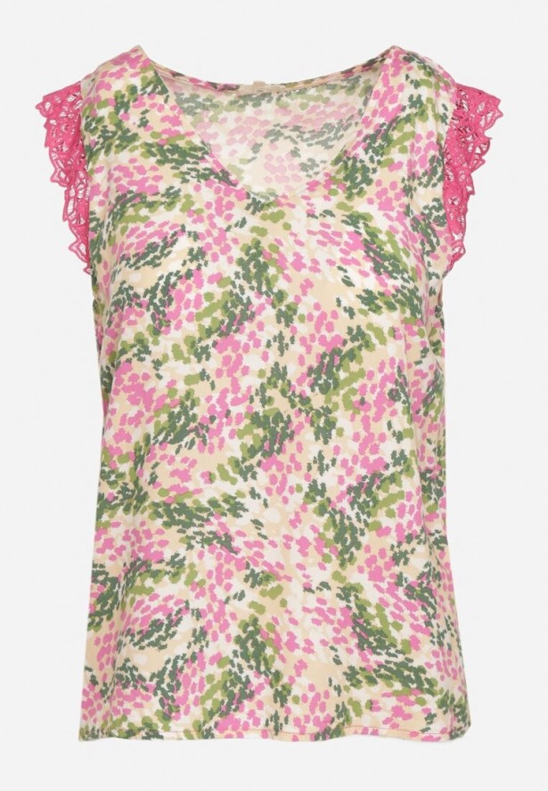 Fuksjowa Top z Wiskozy z Koronką Wokół Ramion Krivia