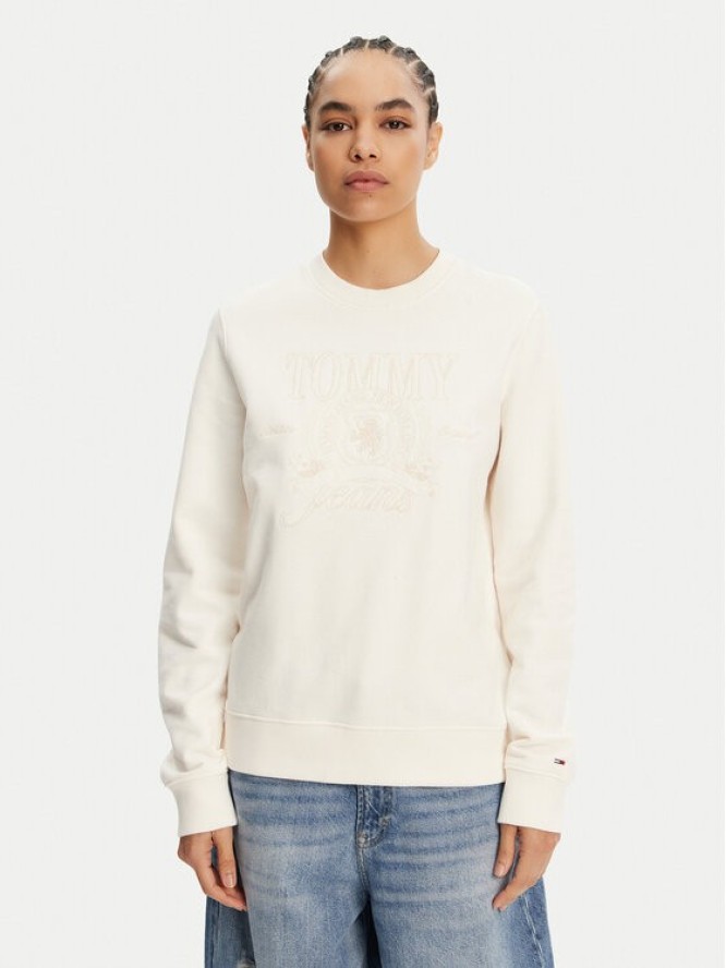 Tommy Jeans Bluza Tonal Crest DW0DW20637 Biały Regular Fit