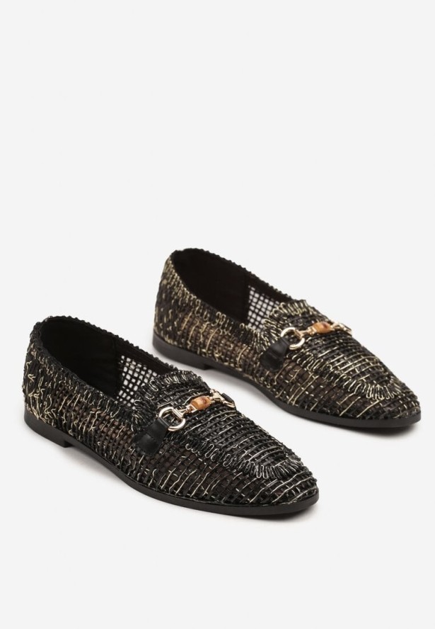 Czarne Ażurowe Mokasyny Loafersy z Klamrą Koliswena