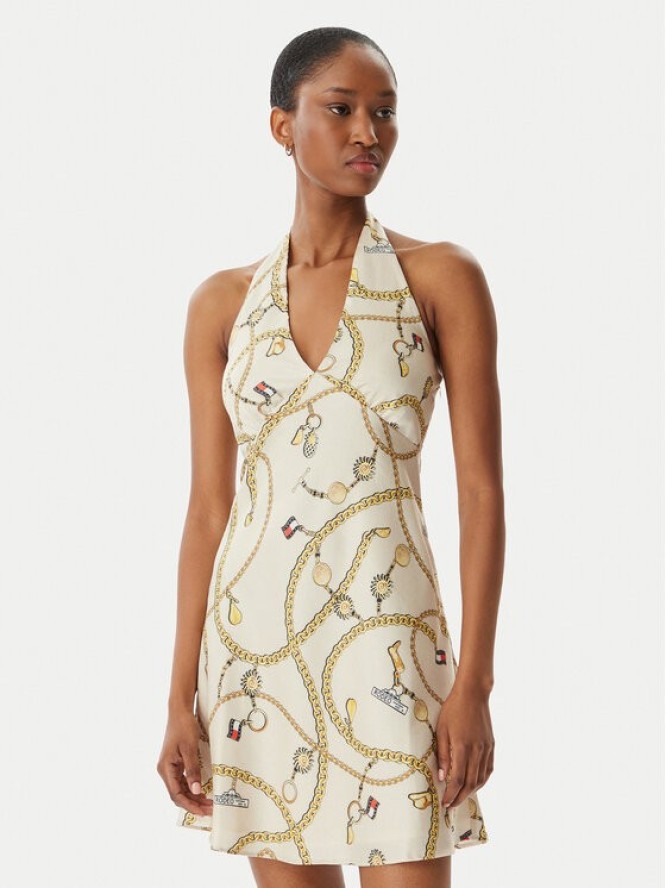 Tommy Jeans Sukienka letnia Chain Print DW0DW22346 Beżowy jasny Slim Fit