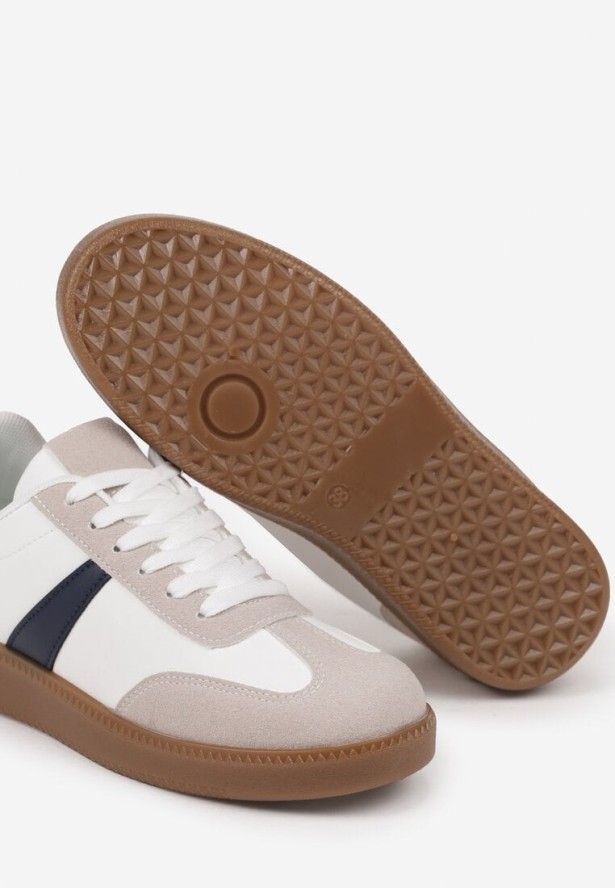 Biało-Granatowe Sneakersy w Stylu Tenisówek Ozdobione Paskiem Elhanis