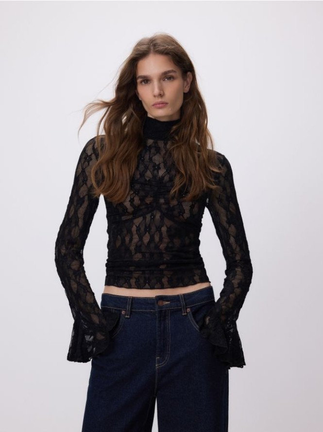 Koronkowa bluzka - czarny