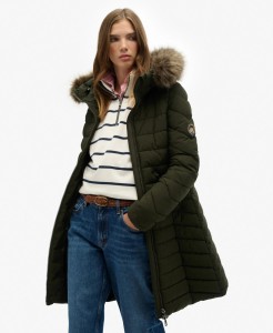 superdry Płaszcz Fuji średniej długości z kapturem i futerkiem — Surplus Olive